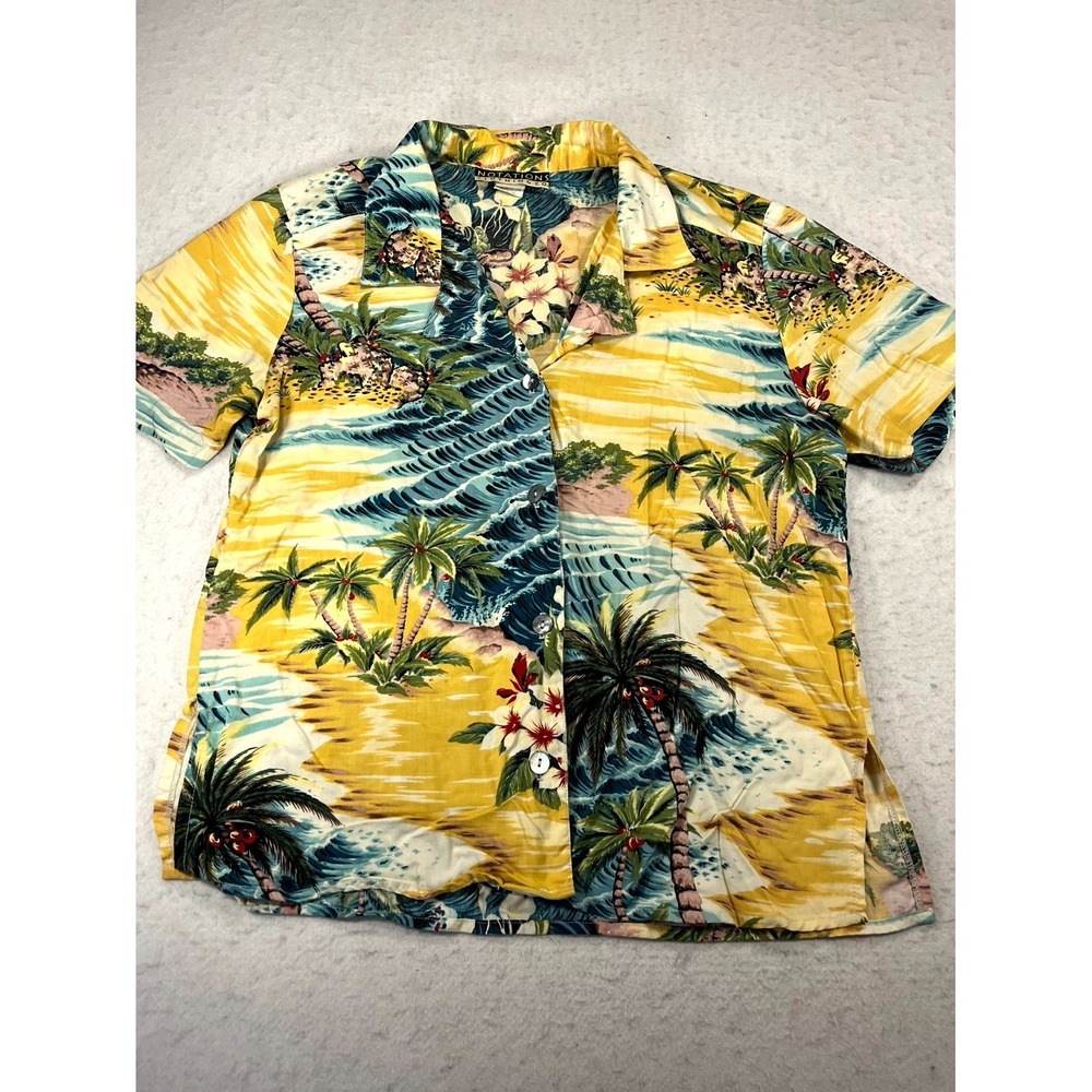 VTG Notations Clothing Y2K Hawaiian Shirt Women Medium Multicolor Tropical Beach